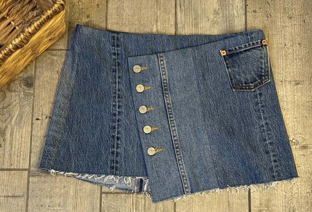 NWT RE/DONE Levis Reconstructed Denim Wrap Mini Skirt Indigo Asymmetrical 25